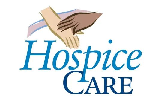 Hospice Care logo with two hands and blue text on a white background