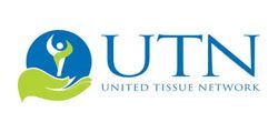 UTN United Tissue Network logo with blue and green abstract figure and leaf design