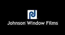 Johnson Window Films logo on a black background with a blue and white emblem and white text