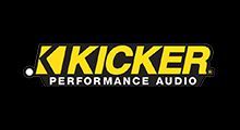 Kicker Performance Audio logo in yellow and white on a black background