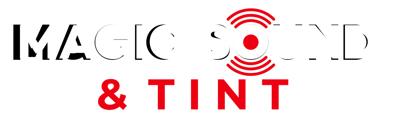 MAGIC SOUND & TINT logo in black, red, and white with a red soundwave icon