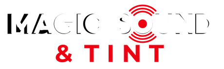 MAGIC SOUND & TINT logo in black, red, and white with a red soundwave icon