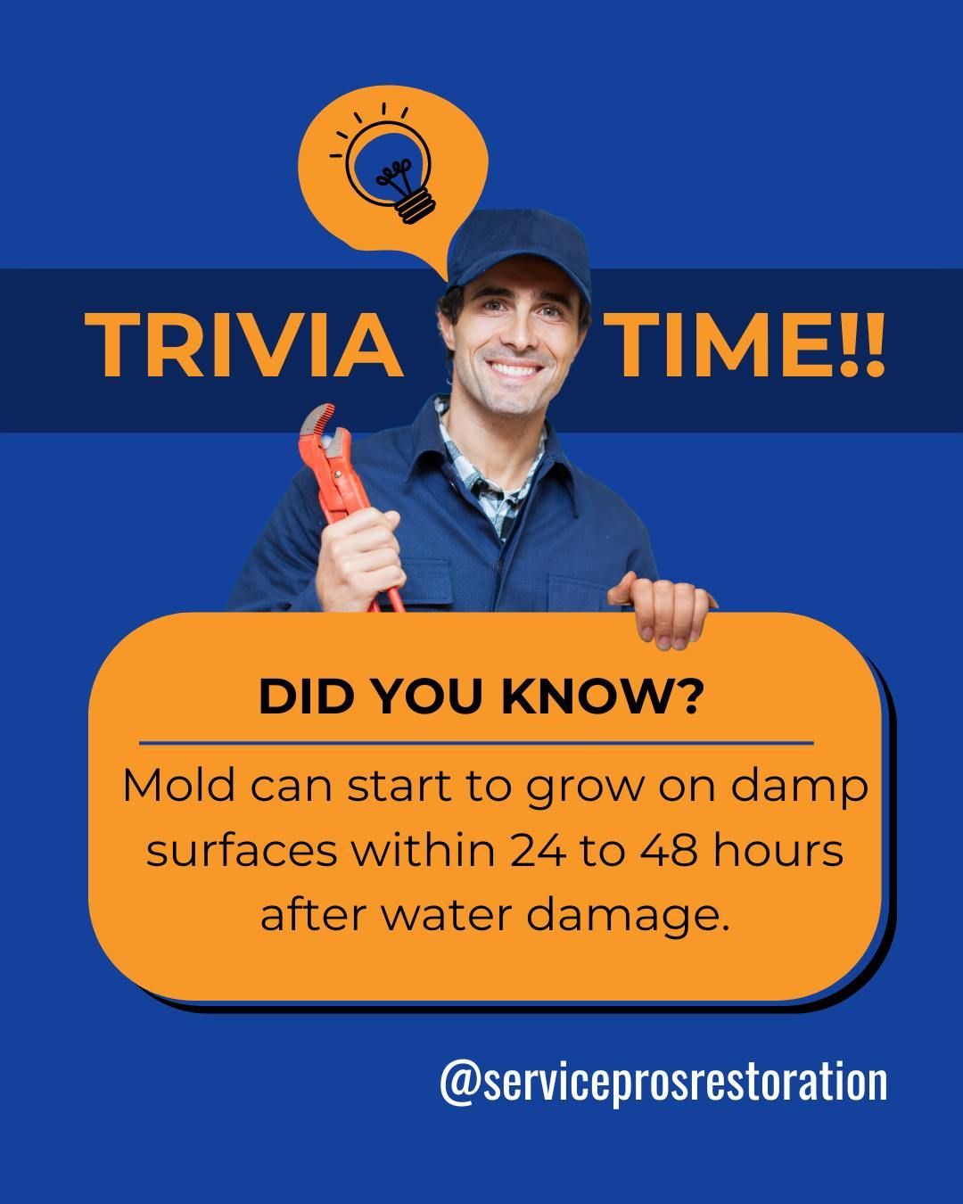 A man is holding a wrench and a sign that says trivia time.
