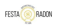 Festa do Aradron logo with circular yellow emblem and black text on white background