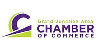 Grand Junction Area Chamber of Commerce logo with purple and green stylized “G” and text on white background