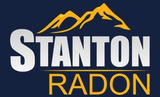 Stanton Radon logo with white and gold text and a stylized gold mountain on a navy background