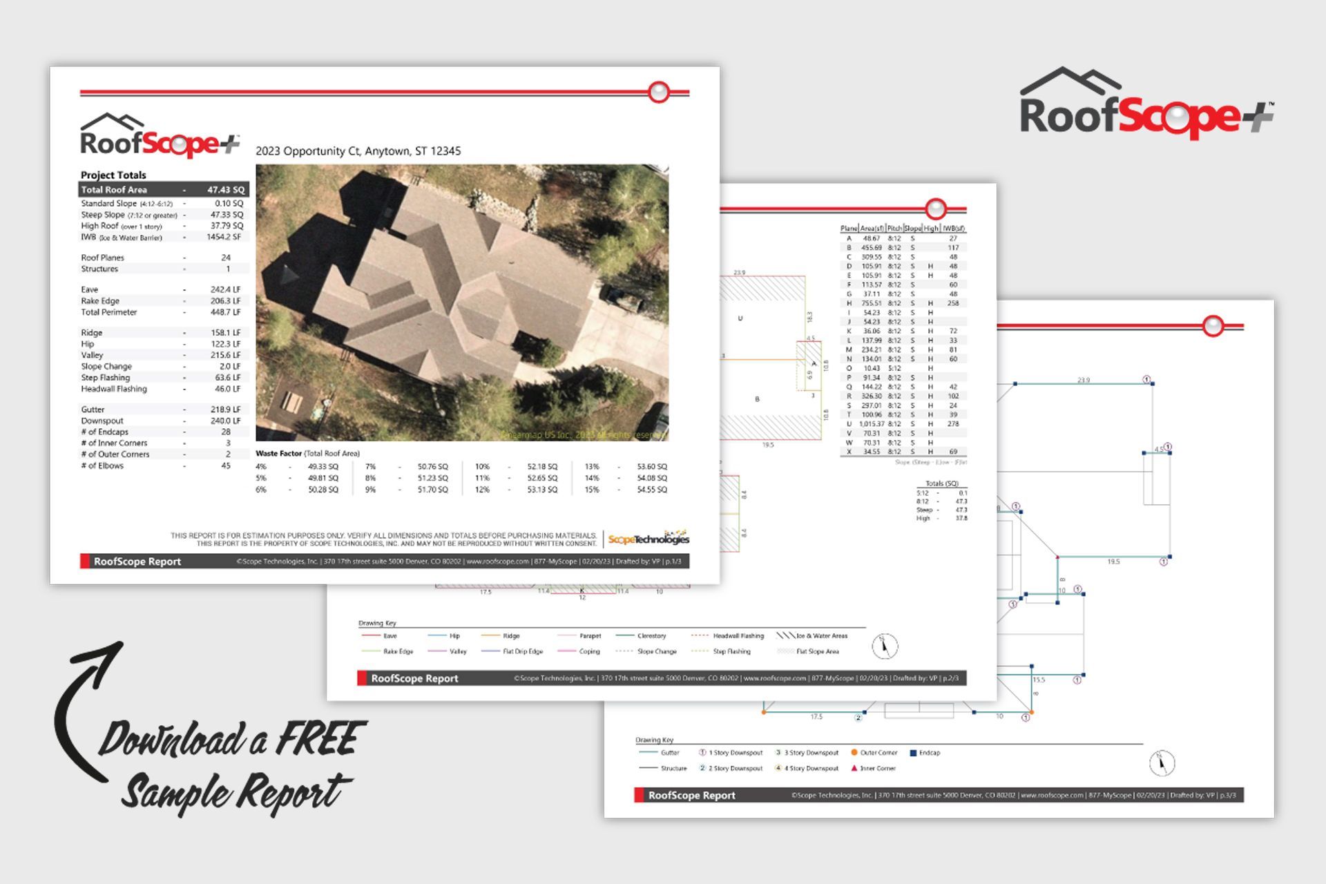 Three sheets of paper with roofscope written on them
