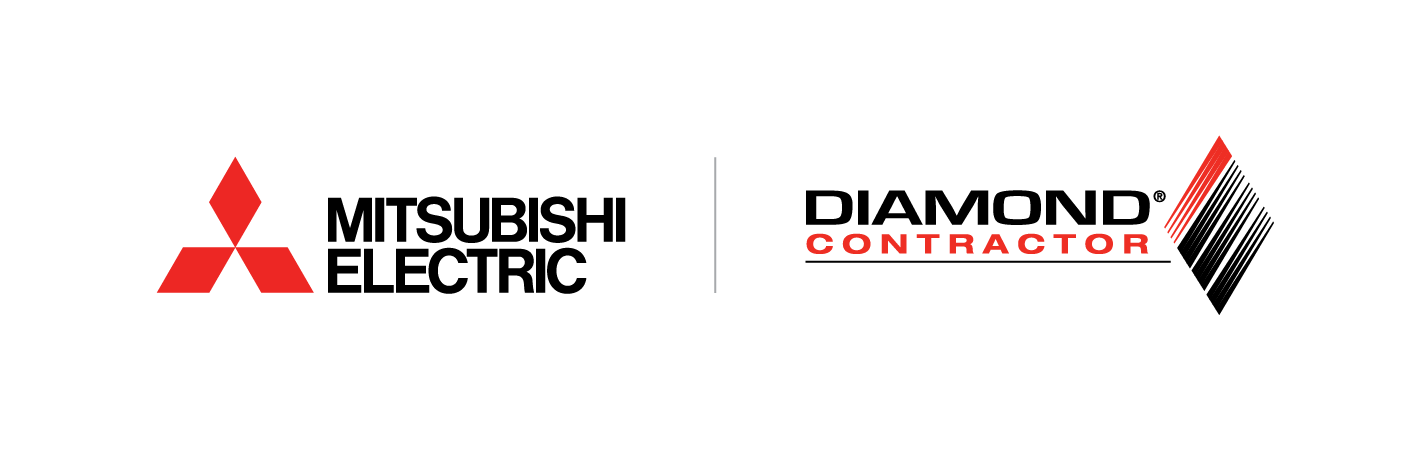 Two logos for mitsubishi electric and diamond contractor on a white background.