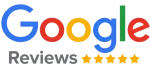 Google Reviews logo with five gold stars on a white background