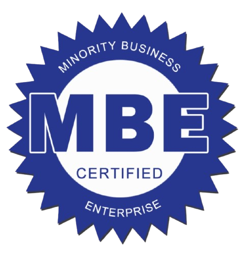 Blue MBE certified logo;