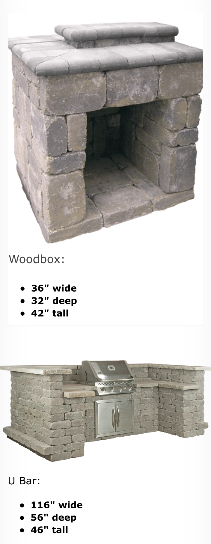 A picture of a brick fireplace and a picture of a grill.