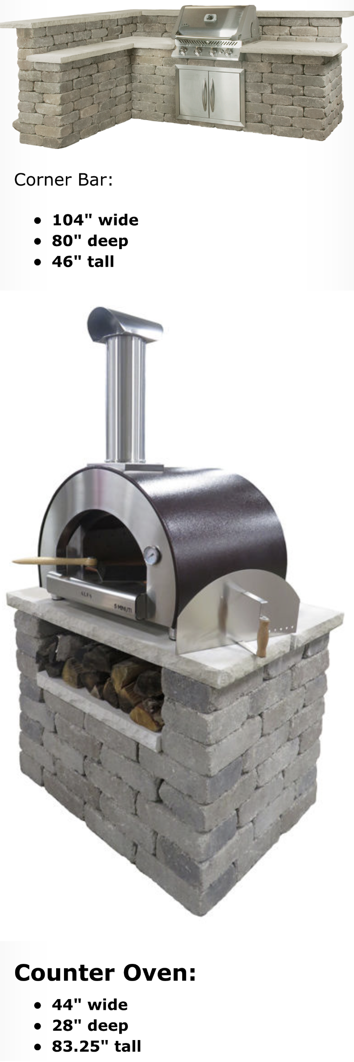 A picture of a pizza oven and a picture of a counter oven.