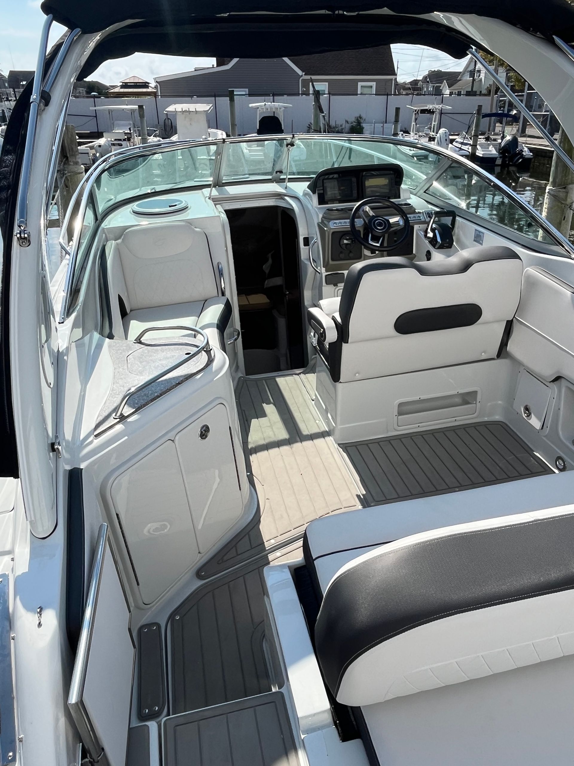 Drivers area of a 2025 Crownline boat