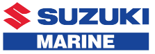 The logo for suzuki marine is blue and red.