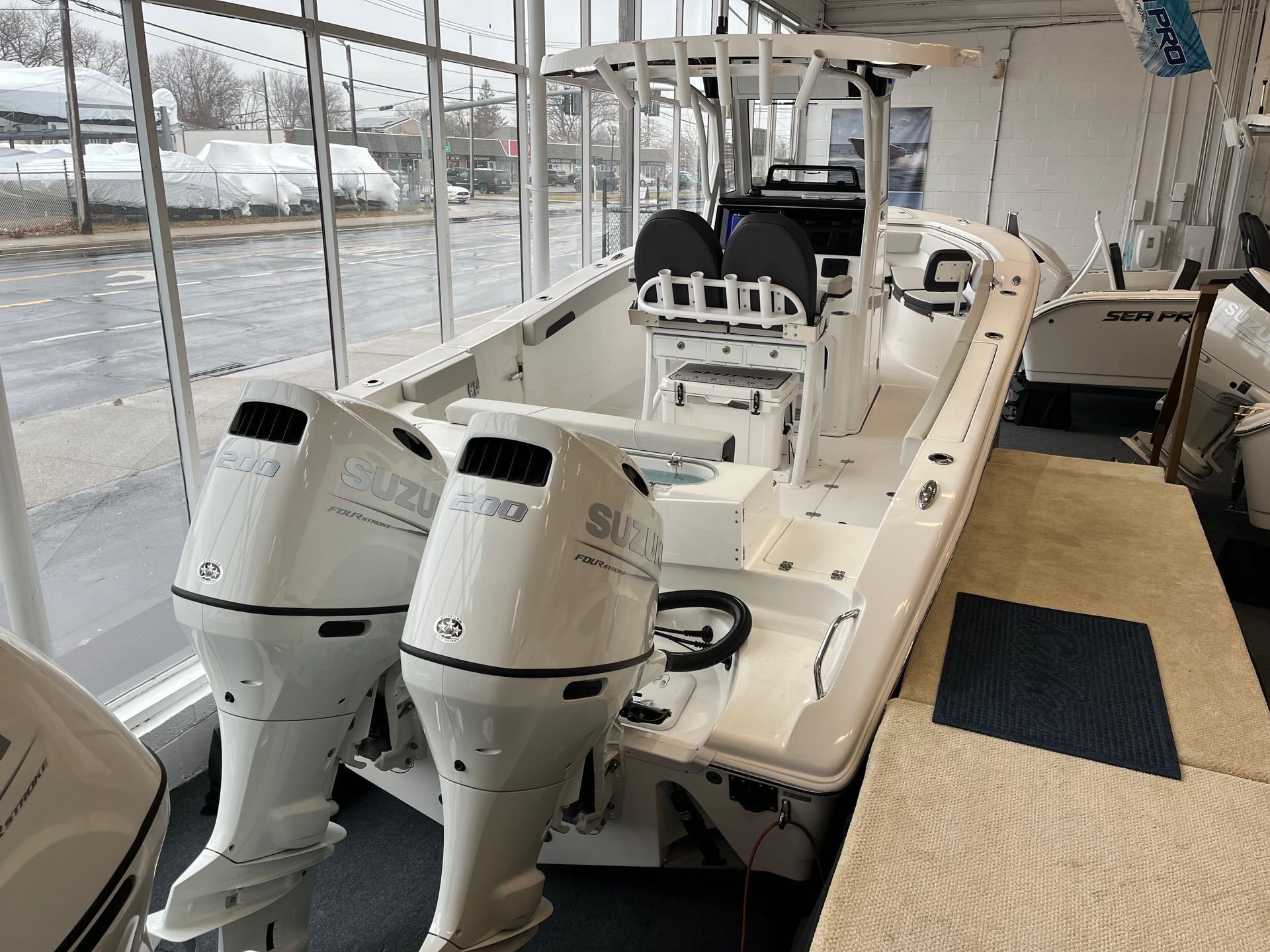 back of the boat with twin motors