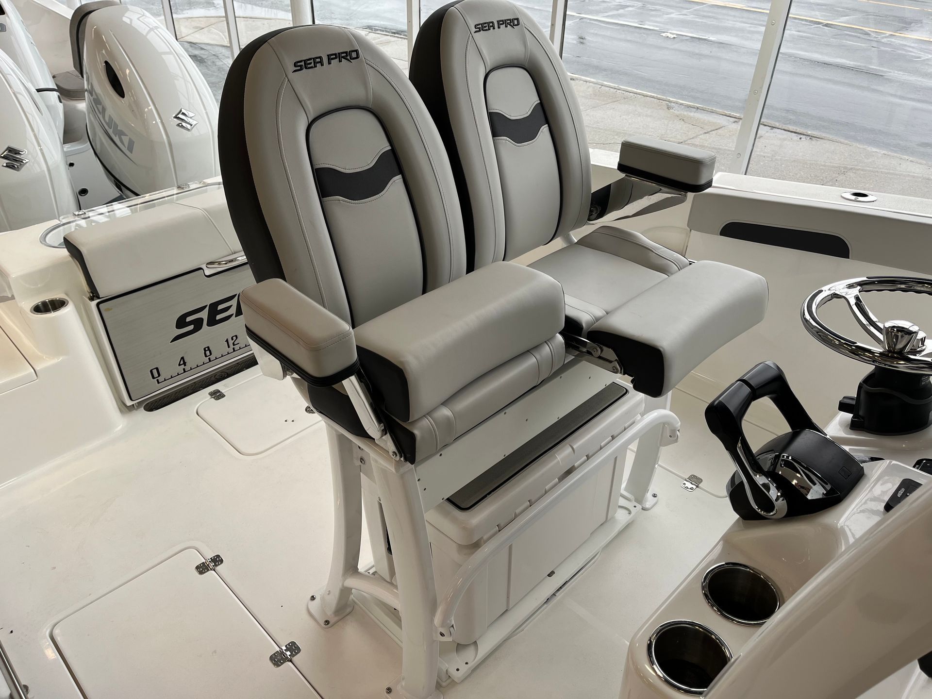 2 gray seats in the boat