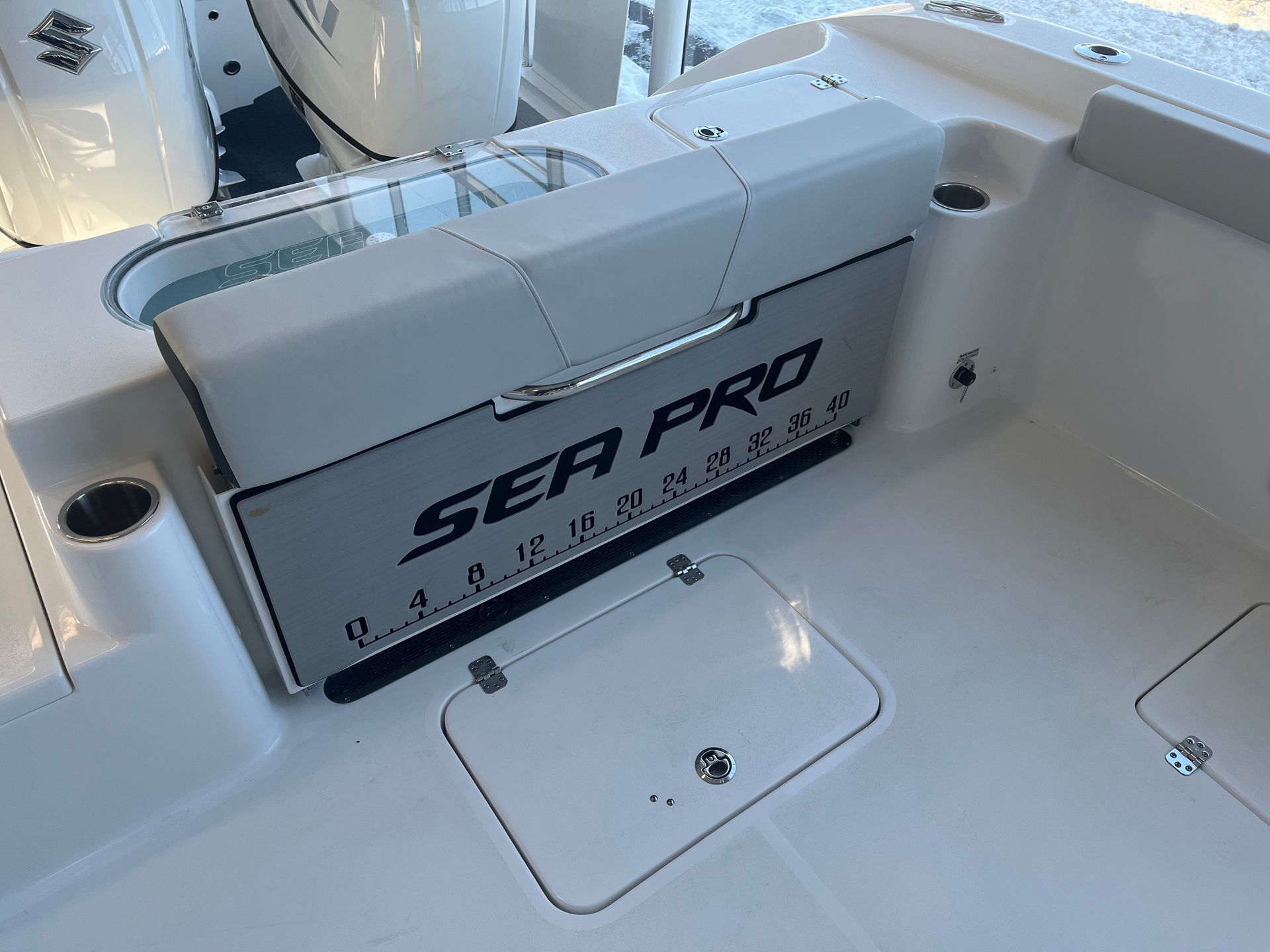 The back of a boat with a sea pro sign on it
