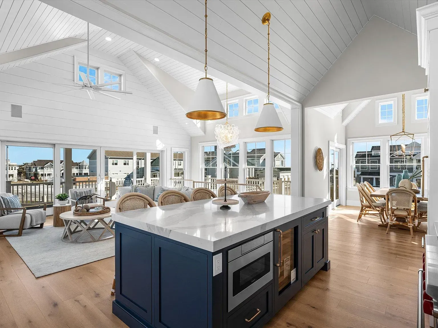 There is a large island in the middle of the kitchen.