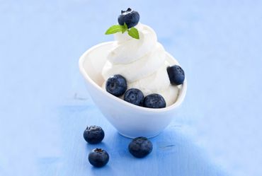 vanilla soft serve ice cream with blueberries