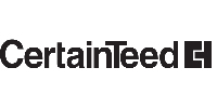 A black and white logo for certainteed on a white background.