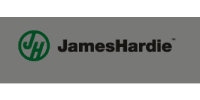 The logo for james hardie is on a gray background.