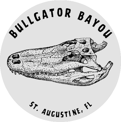 Bull skull logo with &ldquo;Bullcator Bayou&rdquo; and &ldquo;St. Augustine, FL&rdquo; text