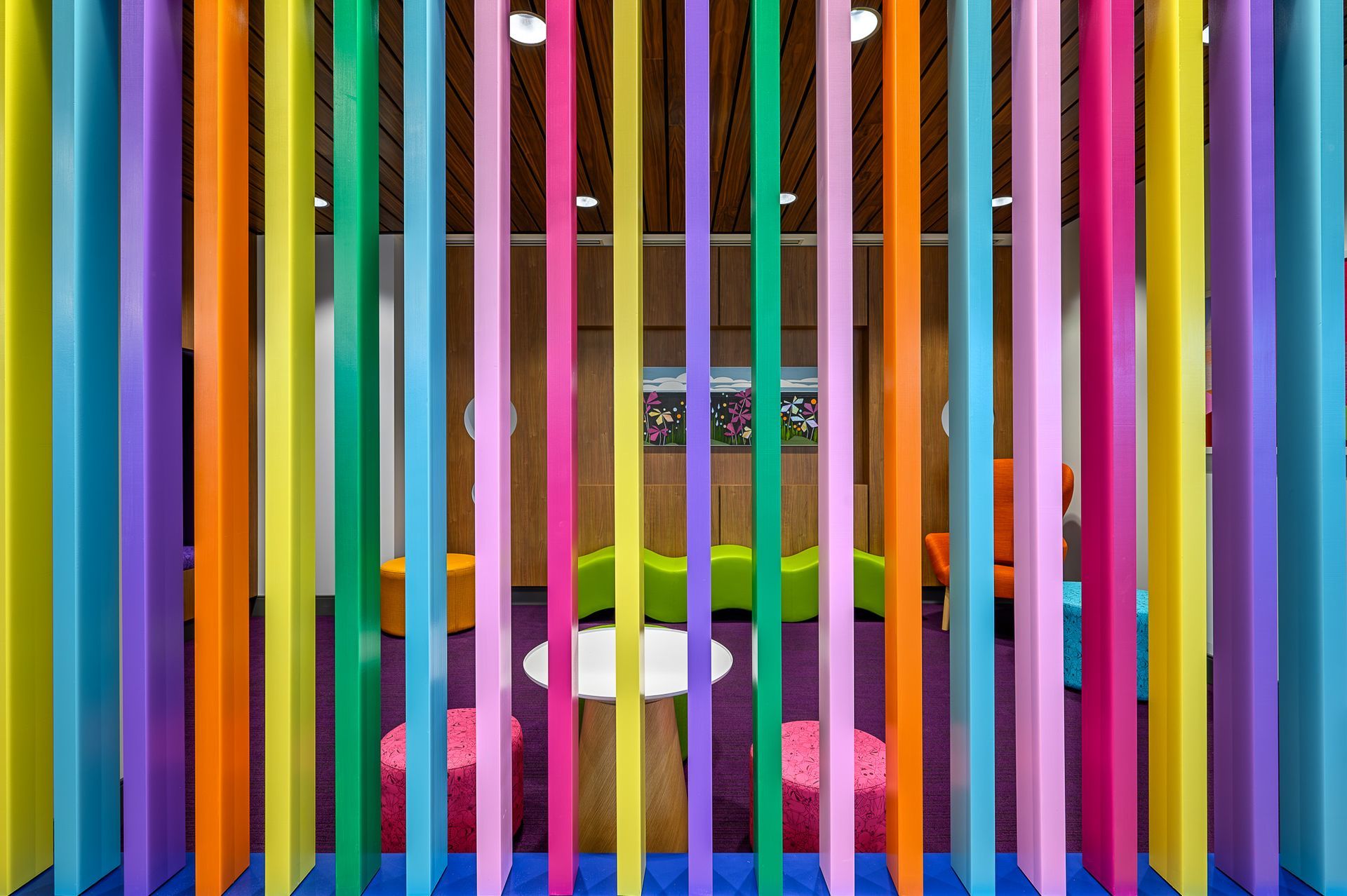 A room with colorful accent