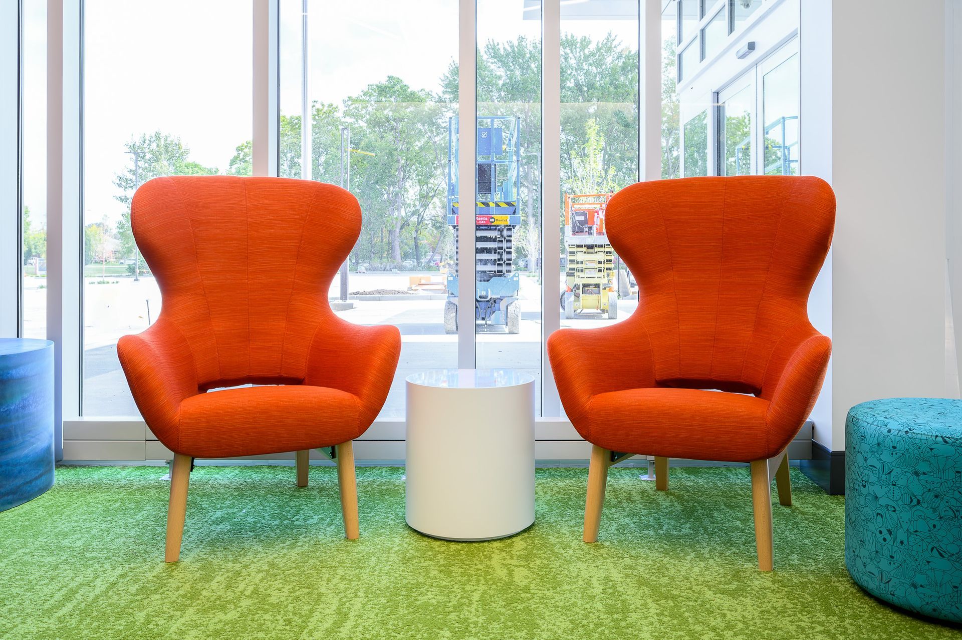 Two comfortable orange chairs
