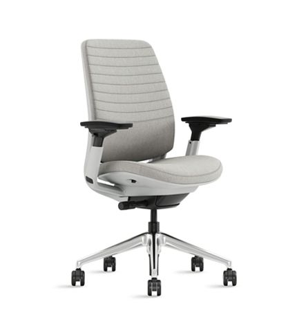 A white office chair with wheels