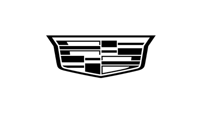 Cadillac crest logo, a stylized shield in black and white.