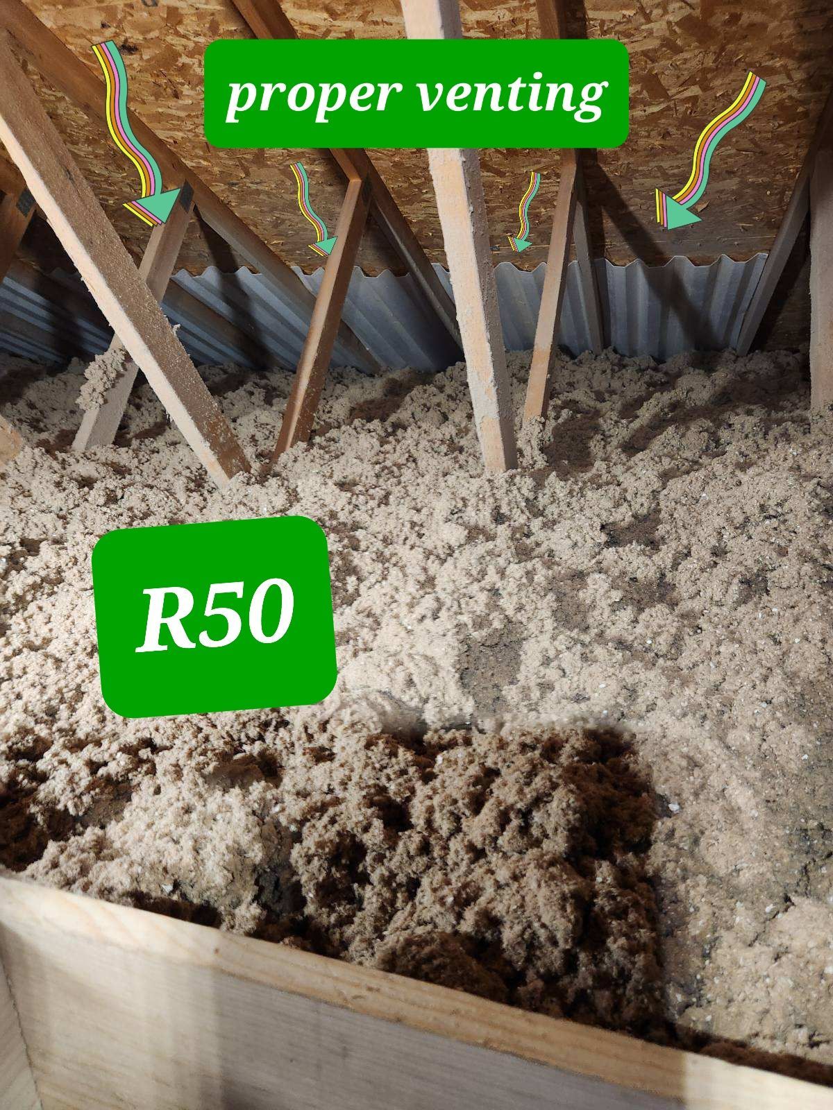 There is a green sign that says proper venting r50.