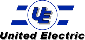 A blue and white logo for united electric