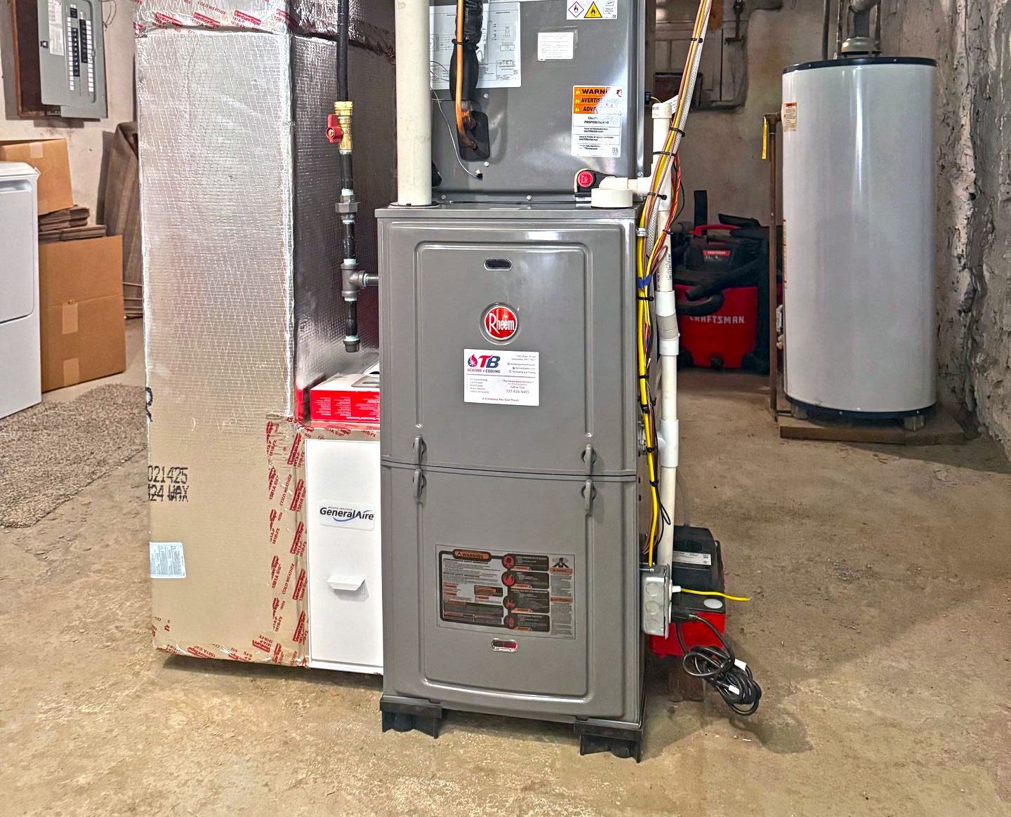 A basement with a furnace