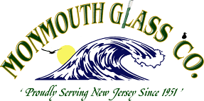 a logo for monmouth glass company proudly serving new jersey since 1951.