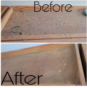 A before and after picture of a wooden table