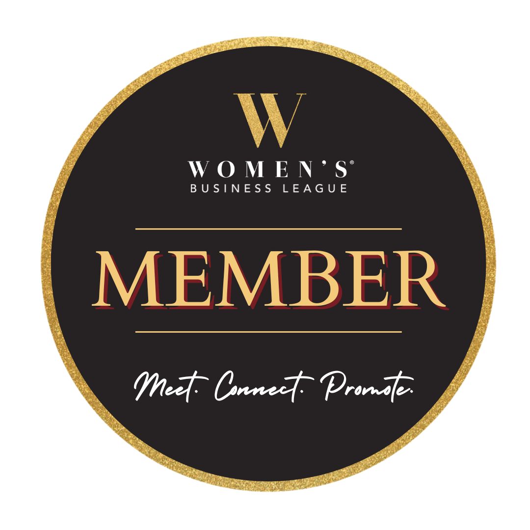 a women 's business league member badge on a white background