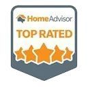 A home advisor top rated badge with four stars on it.