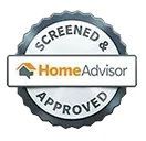 A screened and approved home advisor logo on a white background.