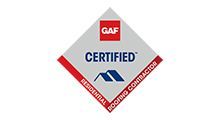 GAF Certified roofing contractor diamond logo in red, gray, and blue on white background