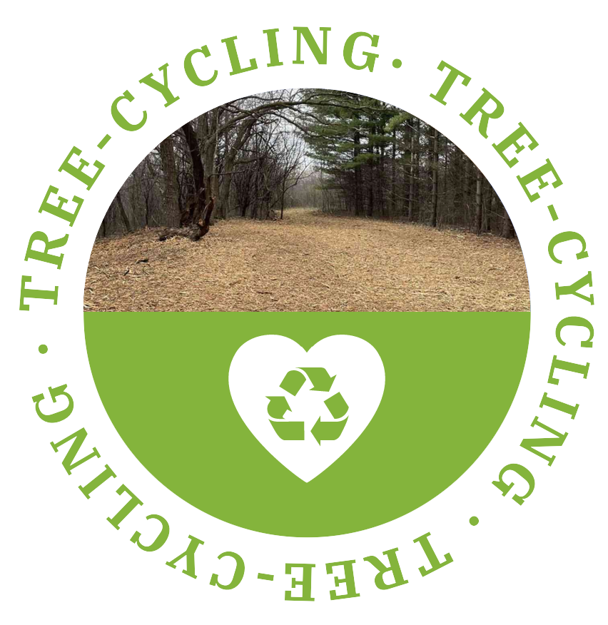 A logo for tree cycling with a heart and a recycle symbol