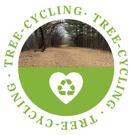 A logo for tree cycling with a heart and a recycle symbol