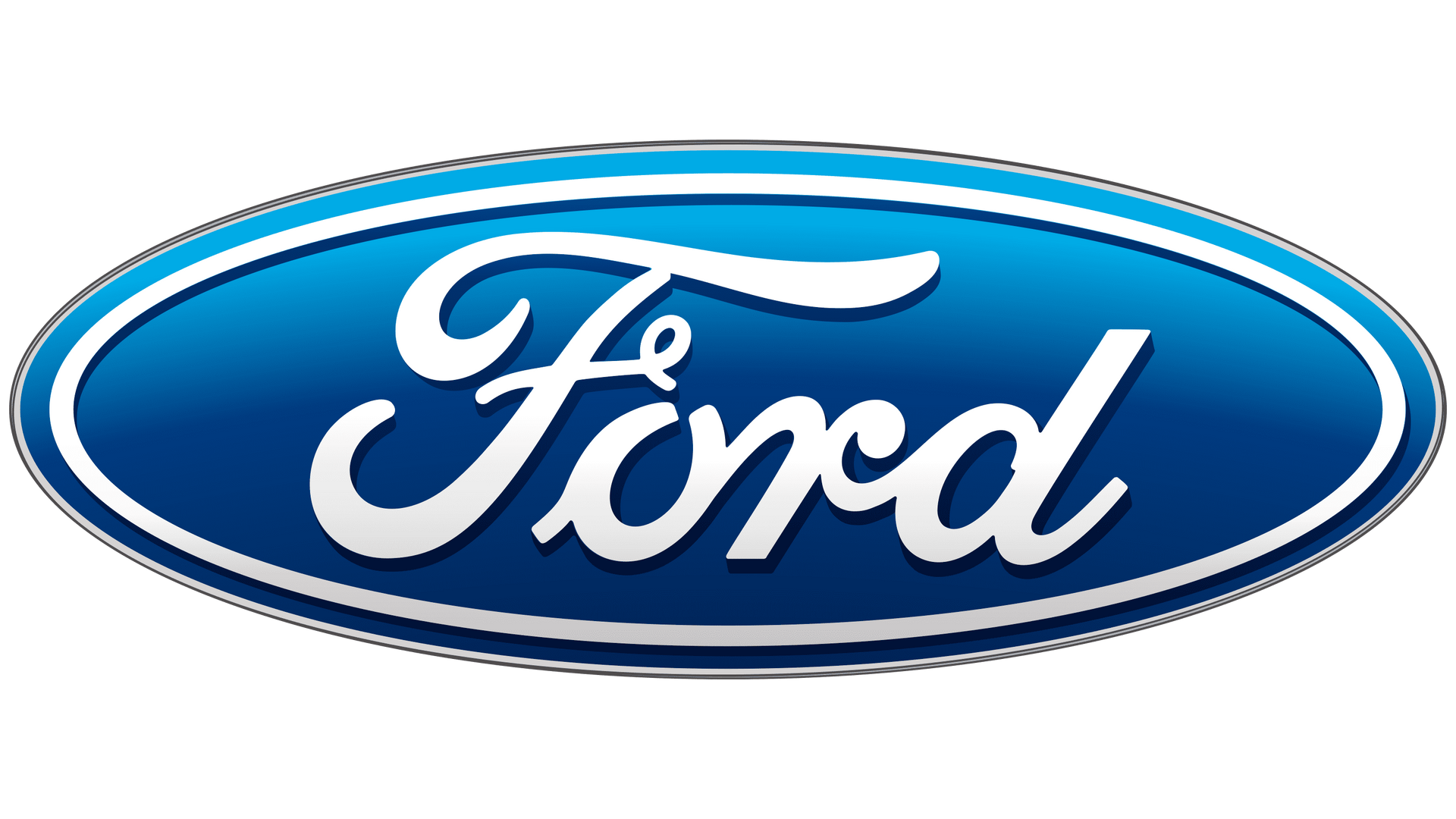 A blue and white ford logo on a white background