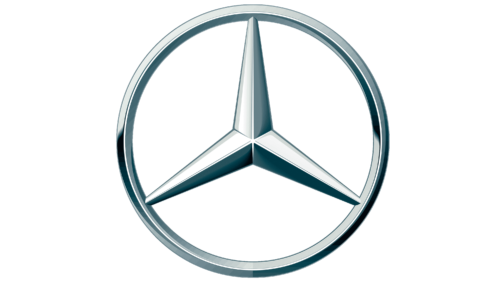 A close up of a mercedes benz logo on a white background.