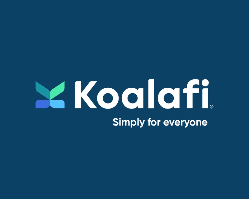 The koalafi logo is on a blue background