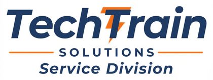 TechTrain Solutions Service Division logo in navy and orange text with horizontal lines