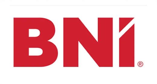 BNI logo in red letters on a white background