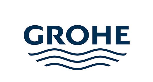 GROHE logo in dark blue with wavy lines underneath