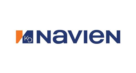 Navien logo with blue wordmark and orange-blue icon on white background