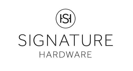 Signature Hardware logo with stylized circle icon and gray text on a white background
