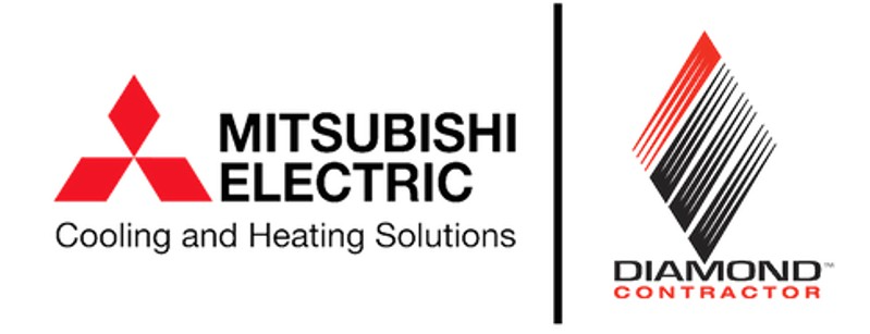 Mitsubishi Electric Cooling and Heating Solutions and Diamond Contractor logos on white background